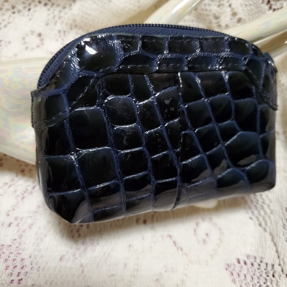 Brighton Blue  Patent Leather Mock Crock Coin Purse Pouch - Picture 2 of 5